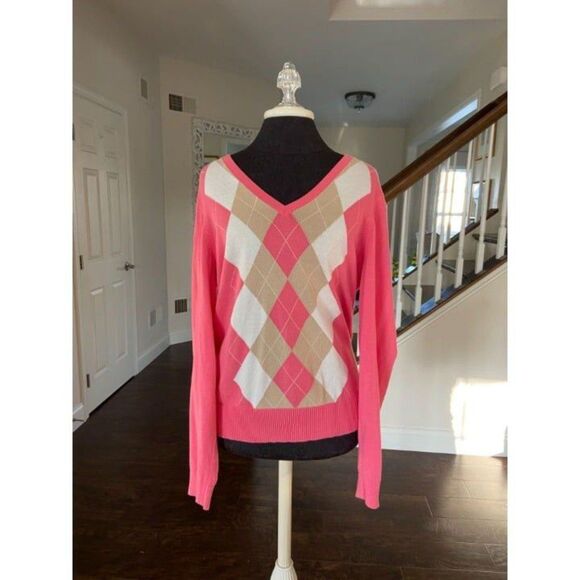 Izod Golf Pink and Tan V-neck sweater (Large) - Picture 1 of 4